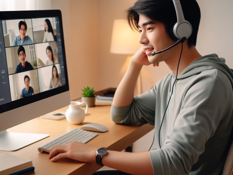 male student having an online tutoring session male student having an online tutoring session